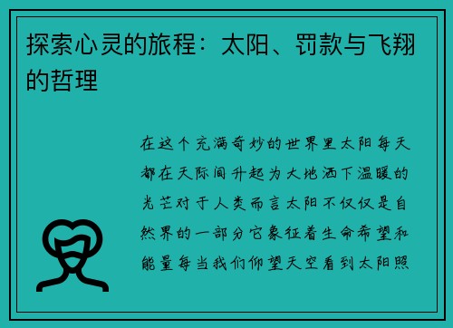 探索心灵的旅程：太阳、罚款与飞翔的哲理